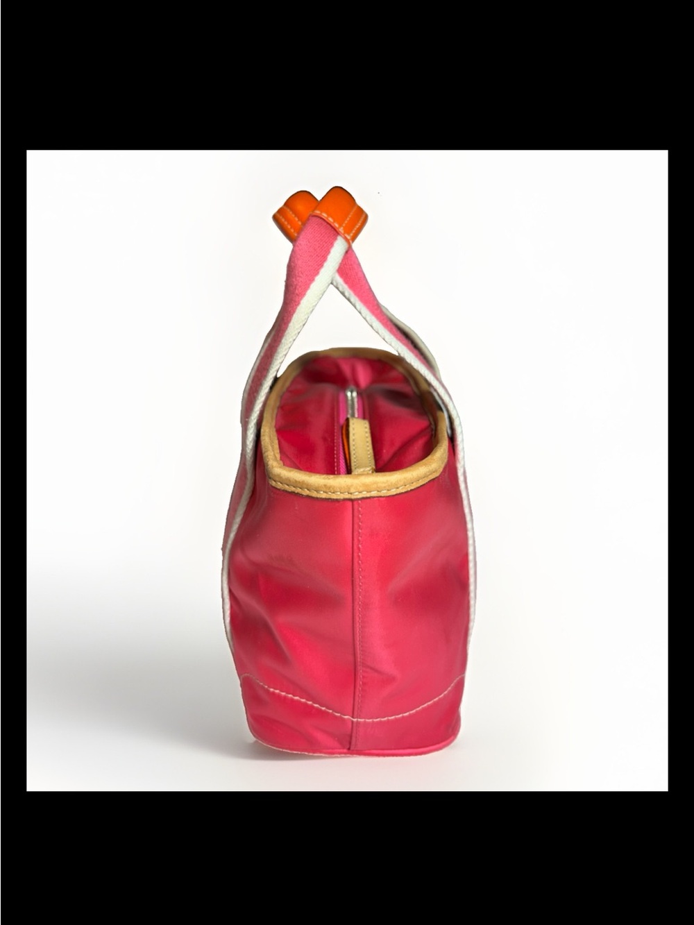 Coach Hamptons Mini Satin-Nylon Tote, Hot Pink/Orange Leather, 2004 Style: #1893 - Picture 4 of 10